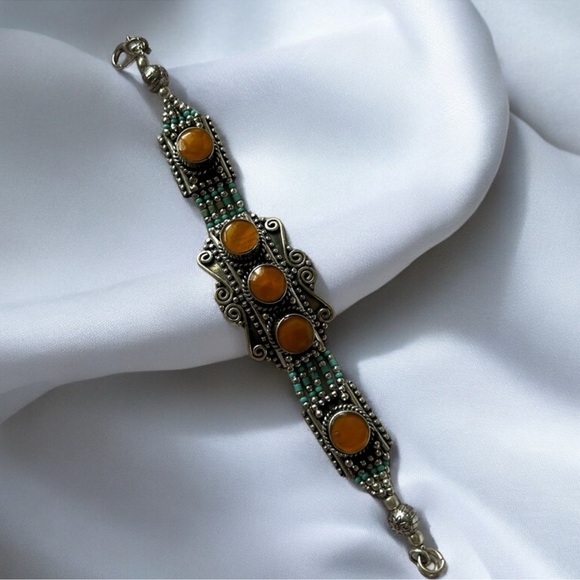 NEW Handmade Tibetan Silver with Genuine Coral & Turquoise Bracelet. - Picture 8 of 9